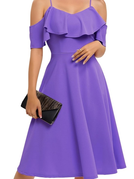 Dresses & Skirts - Off-Shoulder Ruffle Midi Dress in Violet